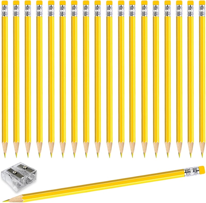 Adhere 25pcs Checking Pencils Erasable colored Pencils Pre-Sharpened #2 HB,for Checking Tests Grading,Map Coloring, editing Office Favors,including a Free sharpener. (Yellow) - Image 1